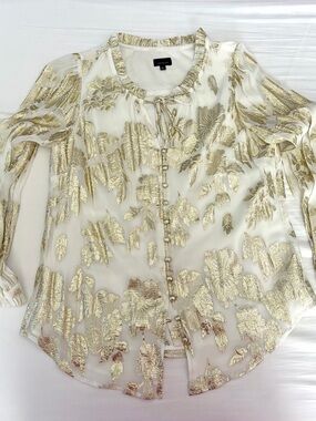 Talbots Cream Sheer Blouse with Gold Metallic Floral